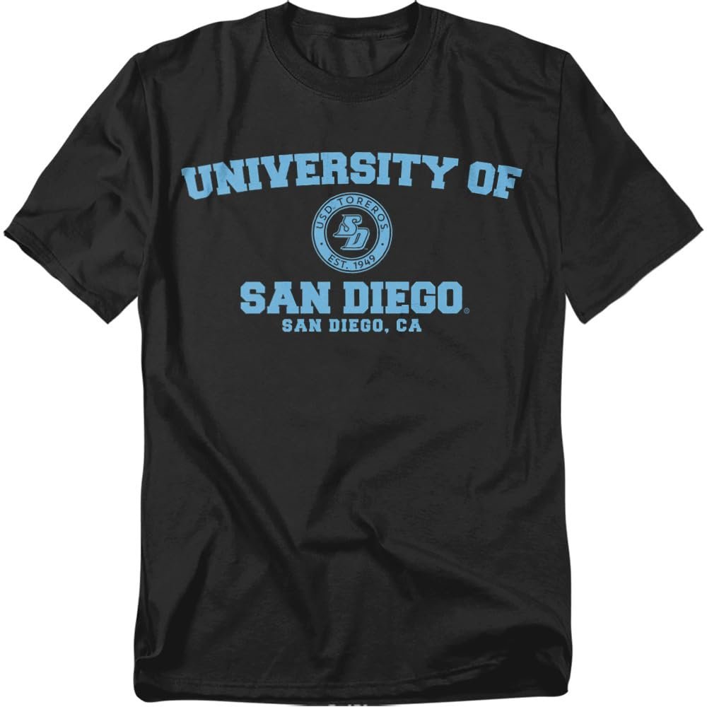 University of San Diego Official Circle Logo Unisex Adult T-Shirt, Black, 5X-Large