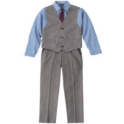 IZOD boys 4-piece Vest Set With Collared Dress Shirt, Tie, Vest, Pants Baby and Toddler Suit, Medium Blue/Grey, 2T US