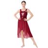 ODASDO Women Lyrical Dance Costumes Modern Contemporary Dancewear Shiny Sequins Spaghetti Strap Mesh Tulle High Low Dress Ballet Leotard Stage Performance Ballroom Cha Cha Clothes Wine Red XL view 1