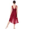 ODASDO Women Lyrical Dance Costumes Modern Contemporary Dancewear Shiny Sequins Spaghetti Strap Mesh Tulle High Low Dress Ballet Leotard Stage Performance Ballroom Cha Cha Clothes Wine Red XL view 2