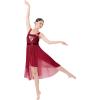 ODASDO Women Lyrical Dance Costumes Modern Contemporary Dancewear Shiny Sequins Spaghetti Strap Mesh Tulle High Low Dress Ballet Leotard Stage Performance Ballroom Cha Cha Clothes Wine Red XL view 3