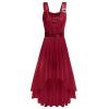 ODASDO Women Lyrical Dance Costumes Modern Contemporary Dancewear Shiny Sequins Spaghetti Strap Mesh Tulle High Low Dress Ballet Leotard Stage Performance Ballroom Cha Cha Clothes Wine Red XL view 4