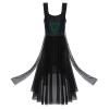 ODASDO Women Lyrical Dance Costumes Modern Contemporary Dancewear Shiny Sequins Spaghetti Strap Mesh Tulle High Low Dress Ballet Leotard Stage Performance Ballroom Cha Cha Clothes Black XS view 4