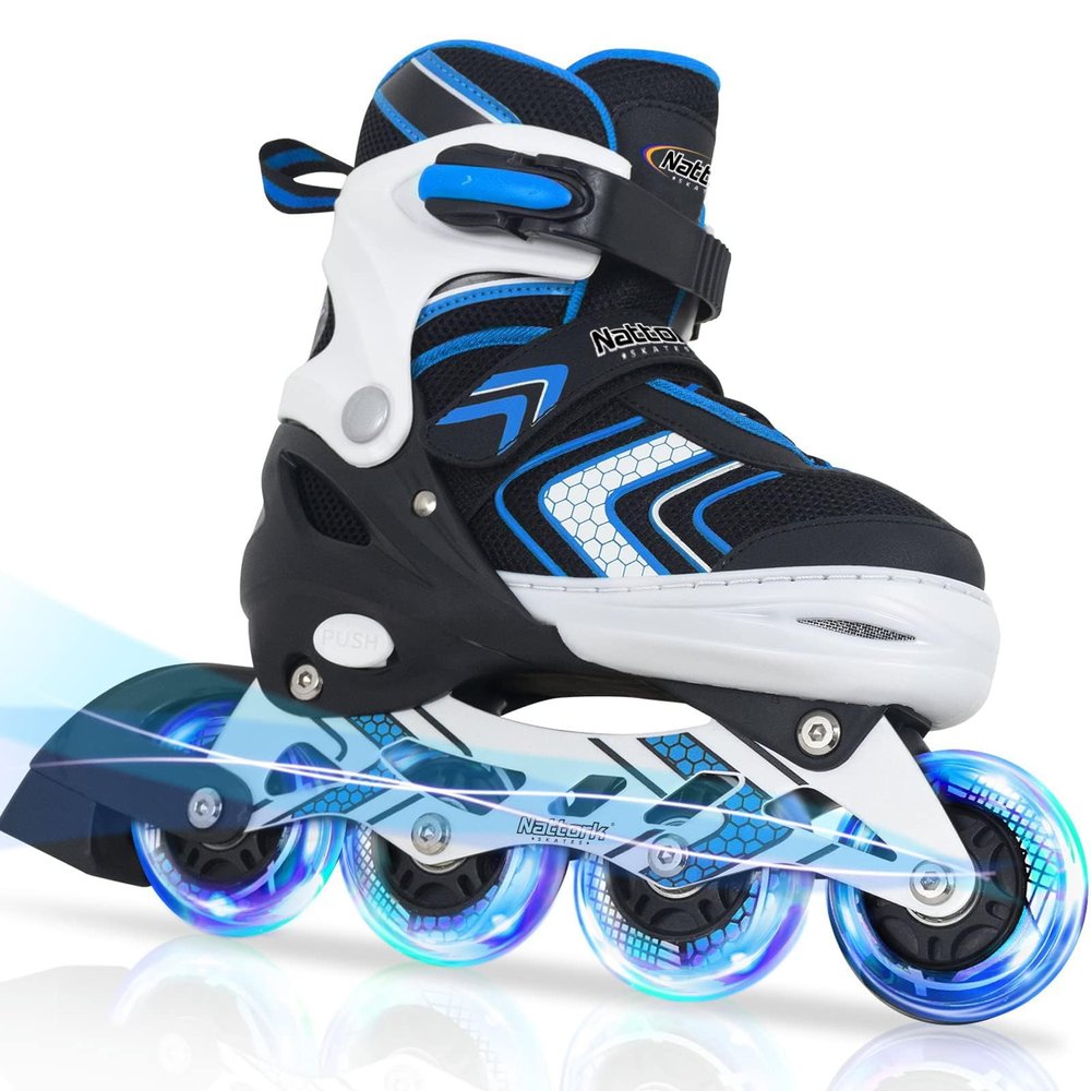 Adjustable Inline Skates for Boys, Blades Roller Skates for Kids Ages 8-12, Roller Skates with All Light up Wheels for Youth, Blue