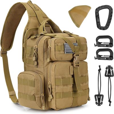 G4Free Large Tactical EDC Sling Bag Backpack, Military Molle Bag Single Strap Shoulder Backpack for Men (Tan)
