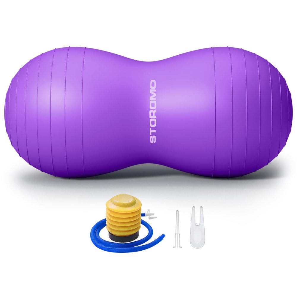 Anti-Burst Peanut Ball High Weight Capacity Exercise Ball for Birth, Yoga, Pilates & Physical Therapy, Eco-Friendly PVC Fitness Ball for Kids & Adults, Includes Pump31.5x15.7inch (80x40cm)Purple)