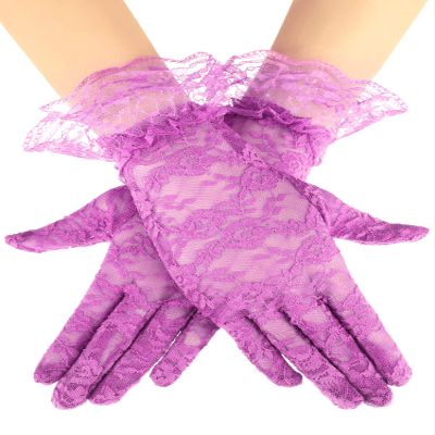 SATINIOR Ladies Lace Gloves for Women Tea Party Elegant Short Courtesy Gloves for Wedding Dinner Opera Parties(Purple)