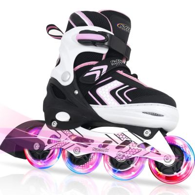 Adjustable Inline Skates for Girls, Girls Roller Skates for Kids Ages 8-12, Roller Skates with All Light up Wheels for Youth, Pink