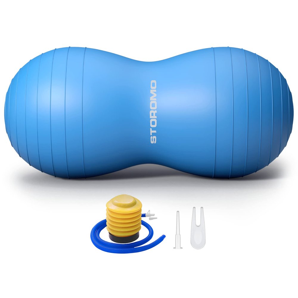 Anti-Burst Peanut Ball High Weight Capacity Exercise Ball for Birth, Yoga, Pilates & Physical Therapy, Eco-Friendly PVC Fitness Ball for Kids & Adults, Includes Pump ( 39x20 inch (100x50cm)Blue)