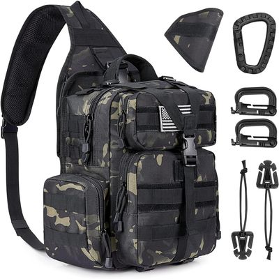 G4Free Large Tactical EDC Sling Bag Backpack, Military Molle Bag Single Strap Shoulder Backpack for Men (Black CP)