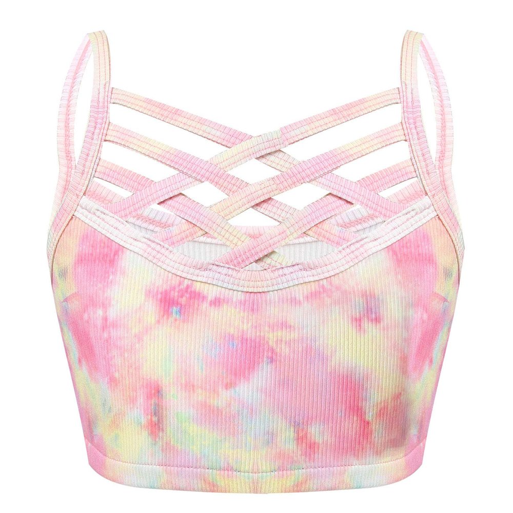 CHICTRY Kids Girls Tie Dye Cirss Cross Front Sports Bra Gymnastics/Dance/Workout Crop Top Pink 4
