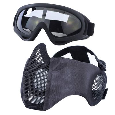 Yzpacc Airsoft Mask with Goggles, Foldable Half Face Airsoft Mesh Mask with Ear Protection for Paintball Shooting Cosplay CS Game