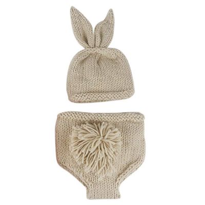 IDOPIP Newborn Baby Bunny Easter Photography Prop Crochet Knit Rabbit Hat Diaper Bloomers First 1st Birthday Outfit for Boy Girl Photo Shoot dress Hat + Shorts (2pcs) 0-3 Months