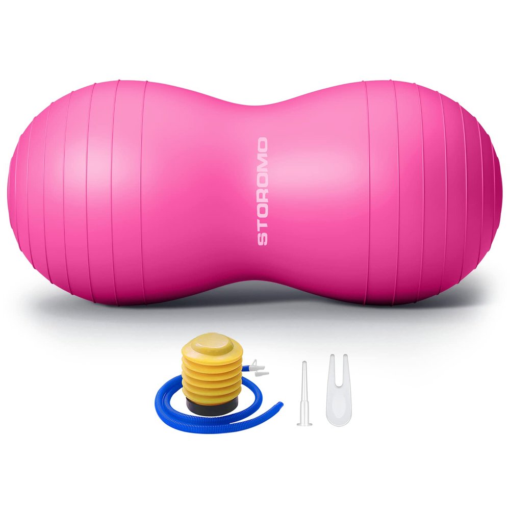 Anti-Burst Peanut Ball High Weight Capacity Exercise Ball for Birth, Yoga, Pilates & Physical Therapy, Eco-Friendly PVC Fitness Ball for Kids & Adults, Includes Pump (39x20 inch (100x50cm)(Pink)