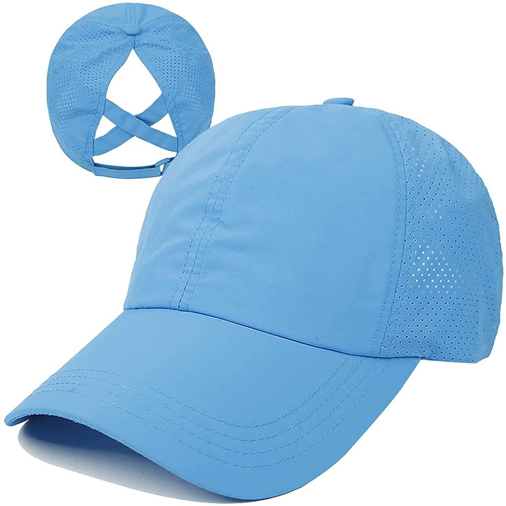 Bonvince Womens Criss Cross Ponytail Hat Quick Drying Baseball Cap Sun Hats UV Protection Sport Cap Blue