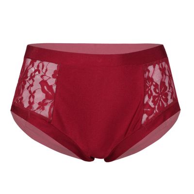 Loodgao Women's Sexy Floral Lace High Waist Boyshorts Underwear Cheeky High Cut Underpants Ruched Bikini Bottoms Red S