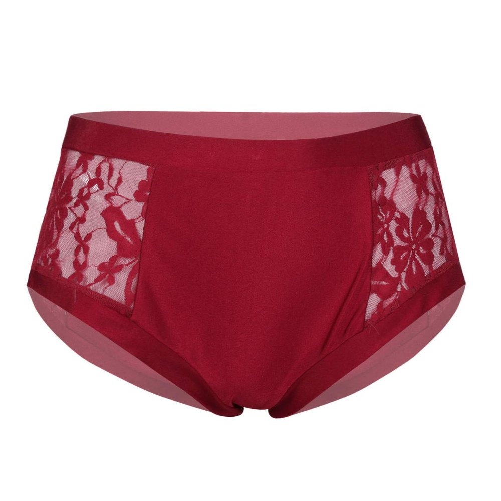 Loodgao Women's Sexy Floral Lace High Waist Boyshorts Underwear Cheeky High Cut Underpants Ruched Bikini Bottoms Red S