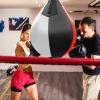HEYJUDY Leather Speed Bag Adult Boxing Bag Boxing Speed Balloon Heavy Duty Leather Hanging Swivel Punch Ball for Boxing Muay Thai Fitness or Fighting Sport Training, Black and White Red view 3