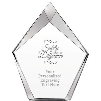 8" Safety Makes The Difference Vertex Prism Crystal Award, Personalized with Your Own Engraving Safety Makes The Difference Trophy Crystal, Engraving Included, Prime