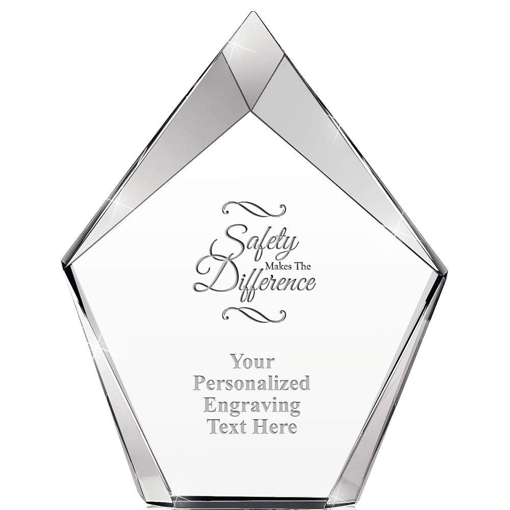 8" Safety Makes The Difference Vertex Prism Crystal Award, Personalized with Your Own Engraving Safety Makes The Difference Trophy Crystal, Engraving Included, Prime