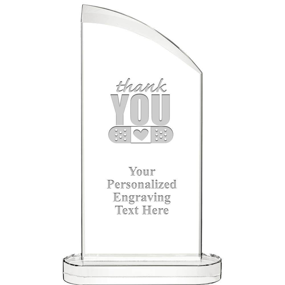 10" Thank You with Band Aid Aspiration Crystal Award, Personalized Thank You with Band Aid Crystal Trophy, Add Your Own Engraving Included, Prime
