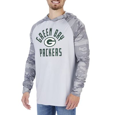 Zubaz NFL Men's Grey Lightweight Pullover Hoodie with Camo Print Sleeves - Green Bay Packers, Medium