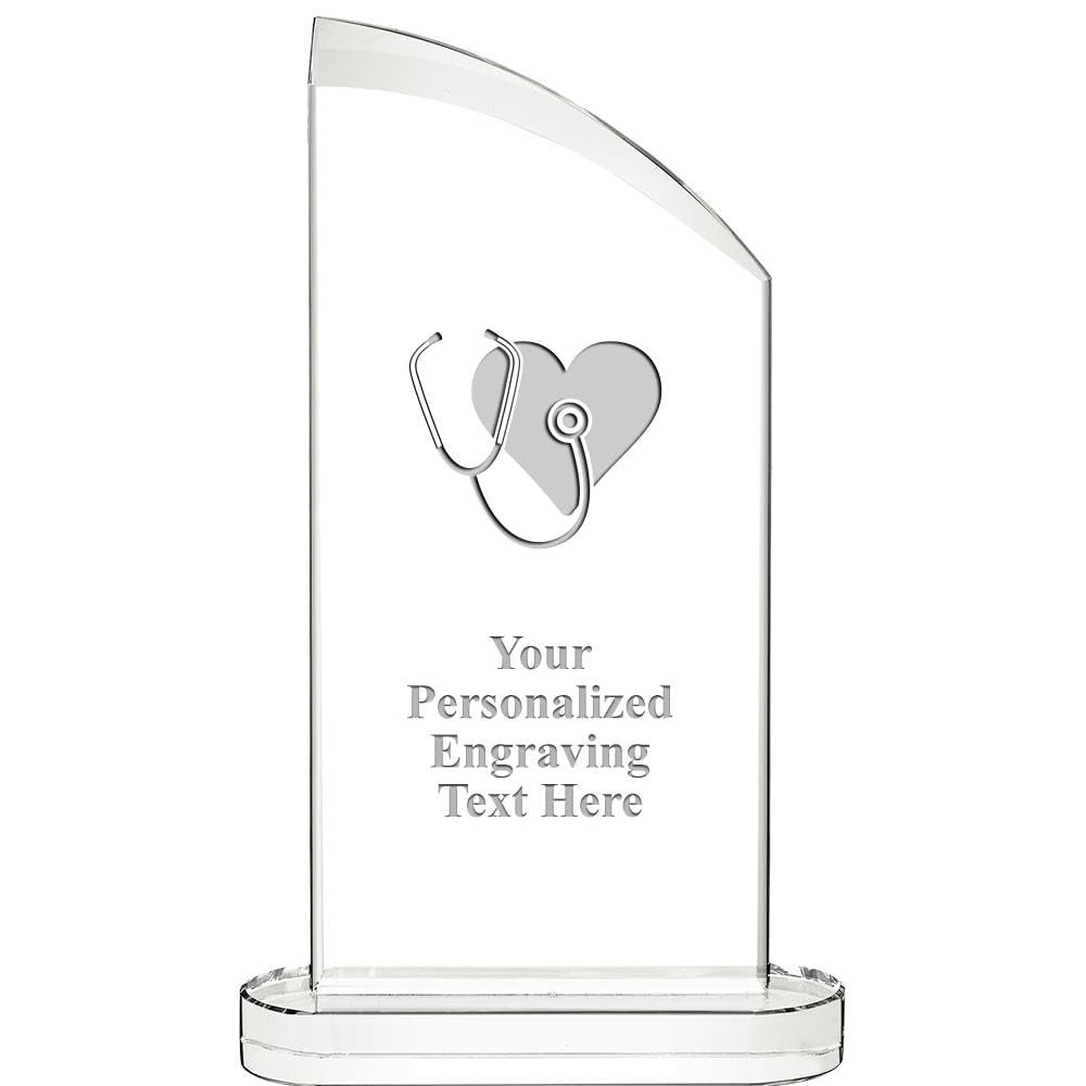 Crown Awards 10" Nursing with Heart Aspiration Crystal Award, Personalized Nursing with Heart Crystal Trophy, Add Your Own Engraving Included