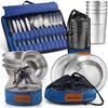 35 Piece Camp Complete Messware Kit Polished Stainless Steel Dishes Set| Tableware| Dinnerware| for Backpacking BBQ Camping Hiking Travel Cookware Kit Water Resistant Case view 1
