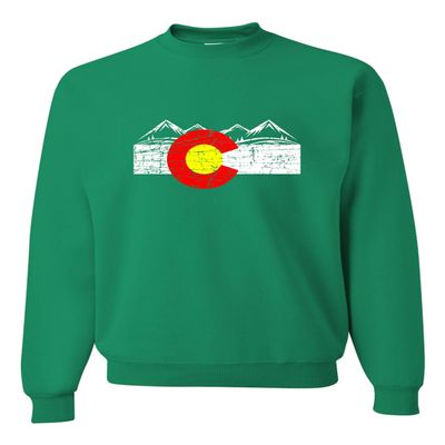 Go All Out XXX-Large Kelly Adult Distressed Colorado Flag Rocky Mountains Sweatshirt Crewneck