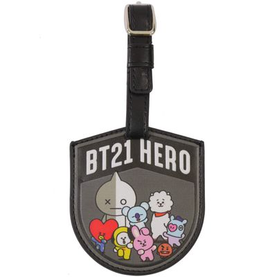 Concept One BT21 LINE Friends Luggage Tag, ID Bag Tag for Suitcases Featuring KOYA, RJ, SHOOKY, MANG, CHIMMY, TATA, Cooky, and Van, Black