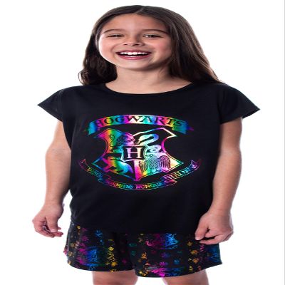 Harry Potter Pajamas Girls Hogwarts Rainbow Sleep Shirt Shorts PJ Set Gryffindor, Hufflepuff, Slytherin, Ravenclaw (7/8)
