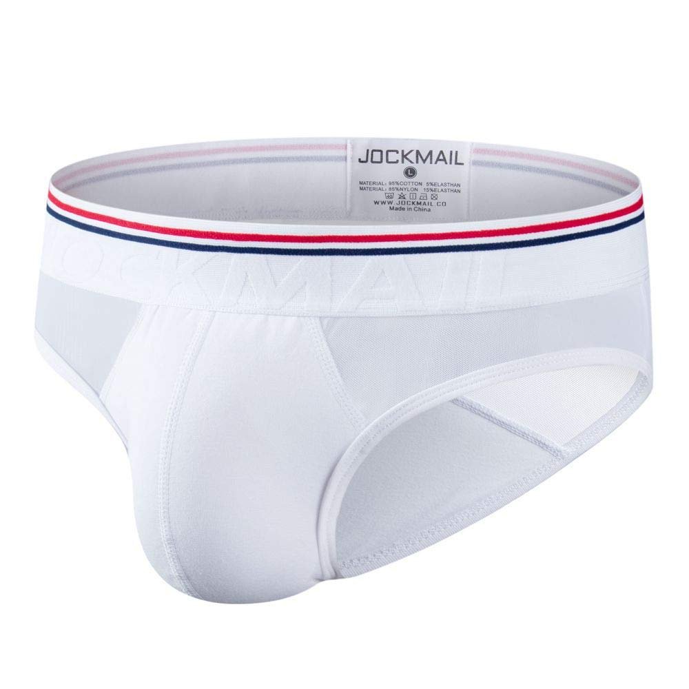 JOCKMAIL Men Briefs Underwear Mesh Soft Cotton Low Rise Men Underwear Briefs (XL, White2)