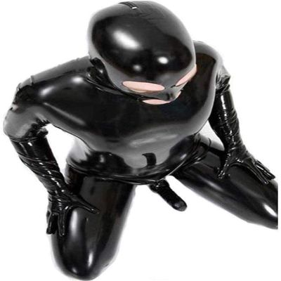 GLFQMen's Black Shiny Patent Leather Cat Suit Full Body Men Sexy Tight Zipper Jumpsuit Rubber Clothing (XL), X-Large