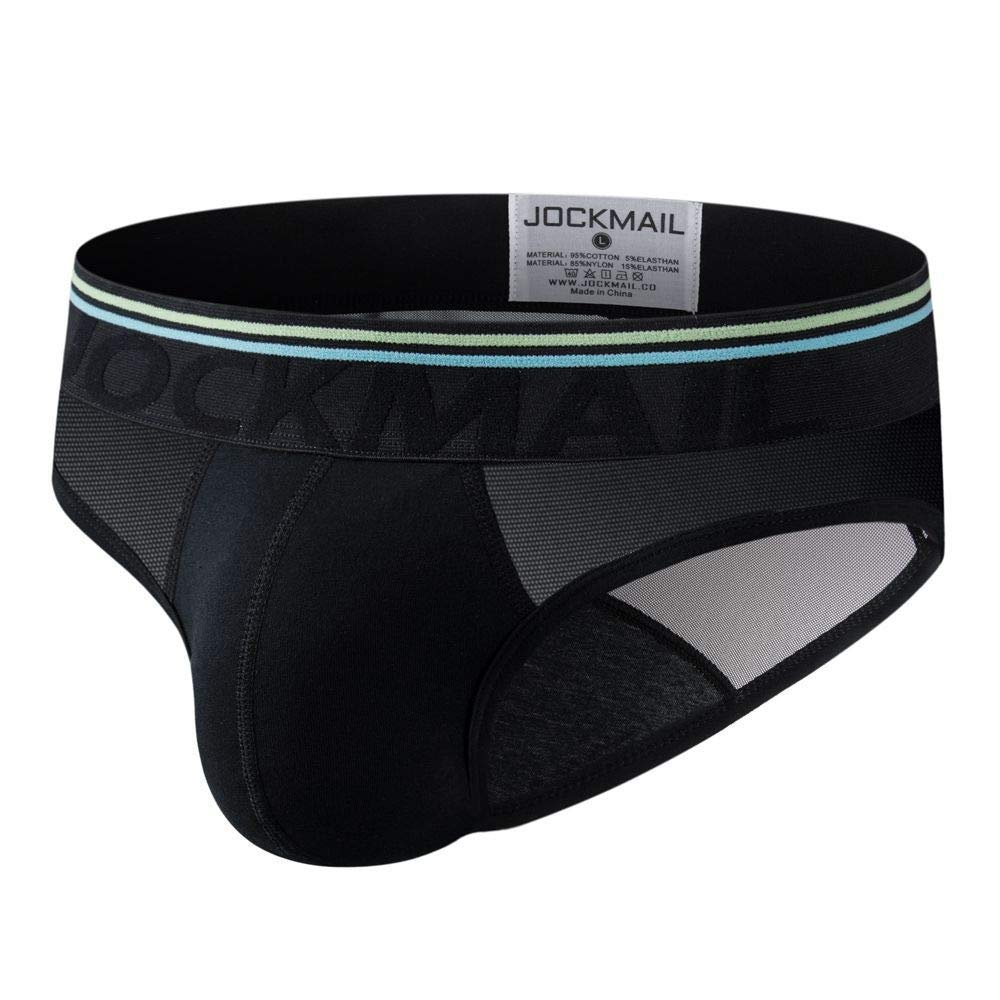 JOCKMAIL Men Briefs Underwear Mesh Soft Cotton Low Rise Men Underwear Briefs (XL, Black2)
