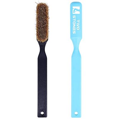 Climbing Chalk Brush with Thick Ultra Durable Boar's Hair Bristles, Bouldering Brush with Ergonomic Handle Portable with Climbing Chalk Bag(Not Included) for Climbing Wall Holds (Black+Light Blue)