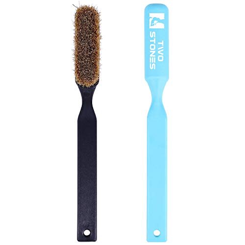 Climbing Chalk Brush with Thick Ultra Durable Boar's Hair Bristles, Bouldering Brush with Ergonomic Handle Portable with Climbing Chalk Bag(Not Included) for Climbing Wall Holds (Black+Light Blue)