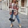 Yeokou Women's Plaid Flannel Shacket Oversized Button Down Long Sleeve Shirt Jacket Casual Spring Fall Outfits(Red-L) view 2