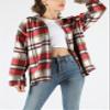 Yeokou Women's Plaid Flannel Shacket Oversized Button Down Long Sleeve Shirt Jacket Casual Spring Fall Outfits(Red-L) view 4