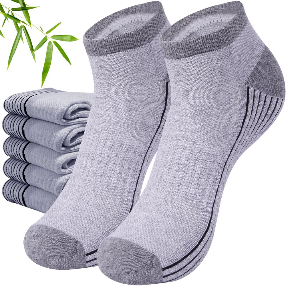 Sunew 6 Pairs Golf Viscose Bamboo Socks Women,Ankle Wicking No Blister Cushioned Hiking Trekking Ankle Breathable Comfort Tennis Low Cut Socks with Arch Support Gray M