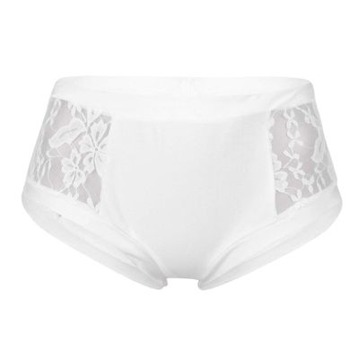 Hansber Women's High Waist Floral Lace Boy Shorts Underwear Ruched Back Bottoms Activewear Swimwear White S