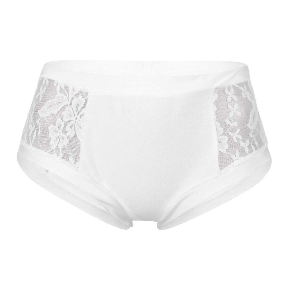 Hansber Women's High Waist Floral Lace Boy Shorts Underwear Ruched Back Bottoms Activewear Swimwear White S