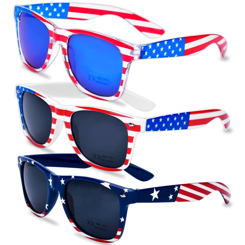 Donse 3 Pairs American Flag Sunglasses, 4th of July Decorations Frame Sunglasses for Women Men Teens, Patriotic Party Favors Supplies Independence Day Memorial Day Decorations 4th of July Accessories