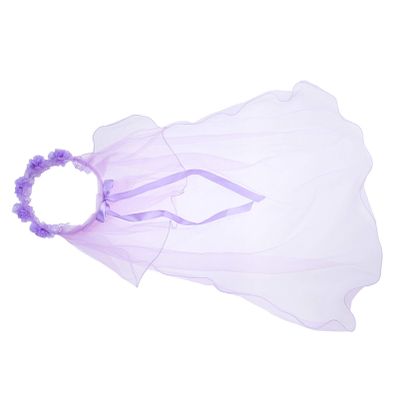 Flybloom Sweet Girl Veil Children'S Lace Veil Wreath Headdress For Birthday Wedding Prom Party(Purple)