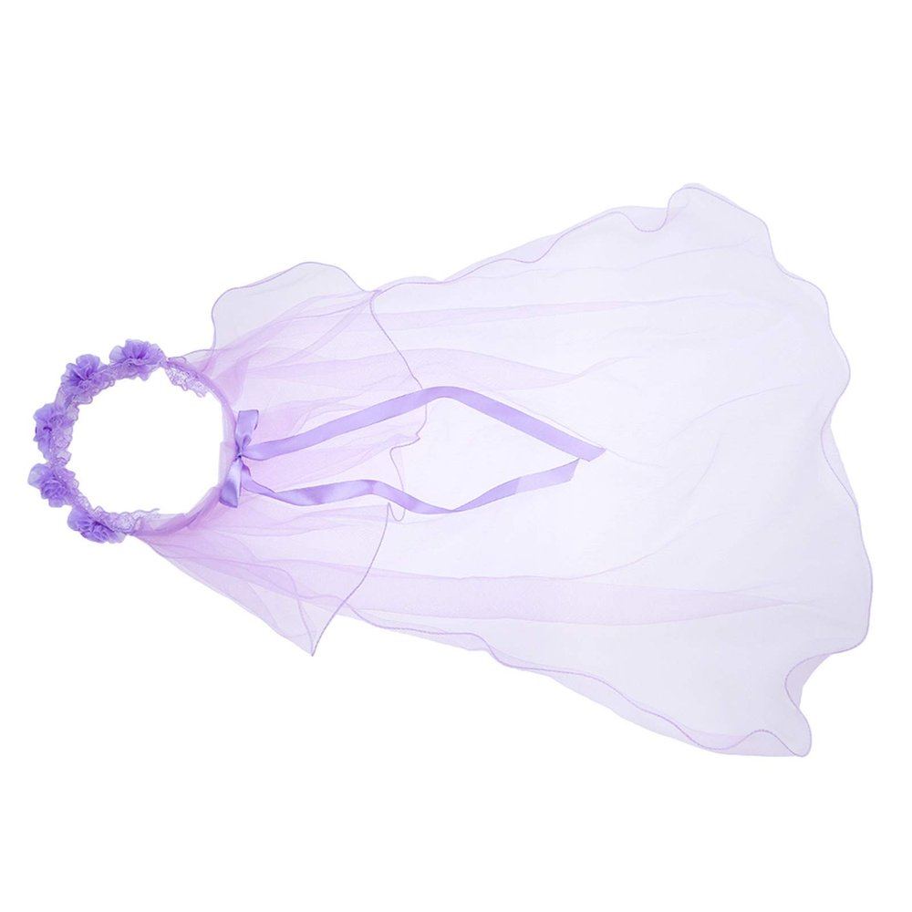 Flybloom Sweet Girl Veil Children'S Lace Veil Wreath Headdress For Birthday Wedding Prom Party(Purple)