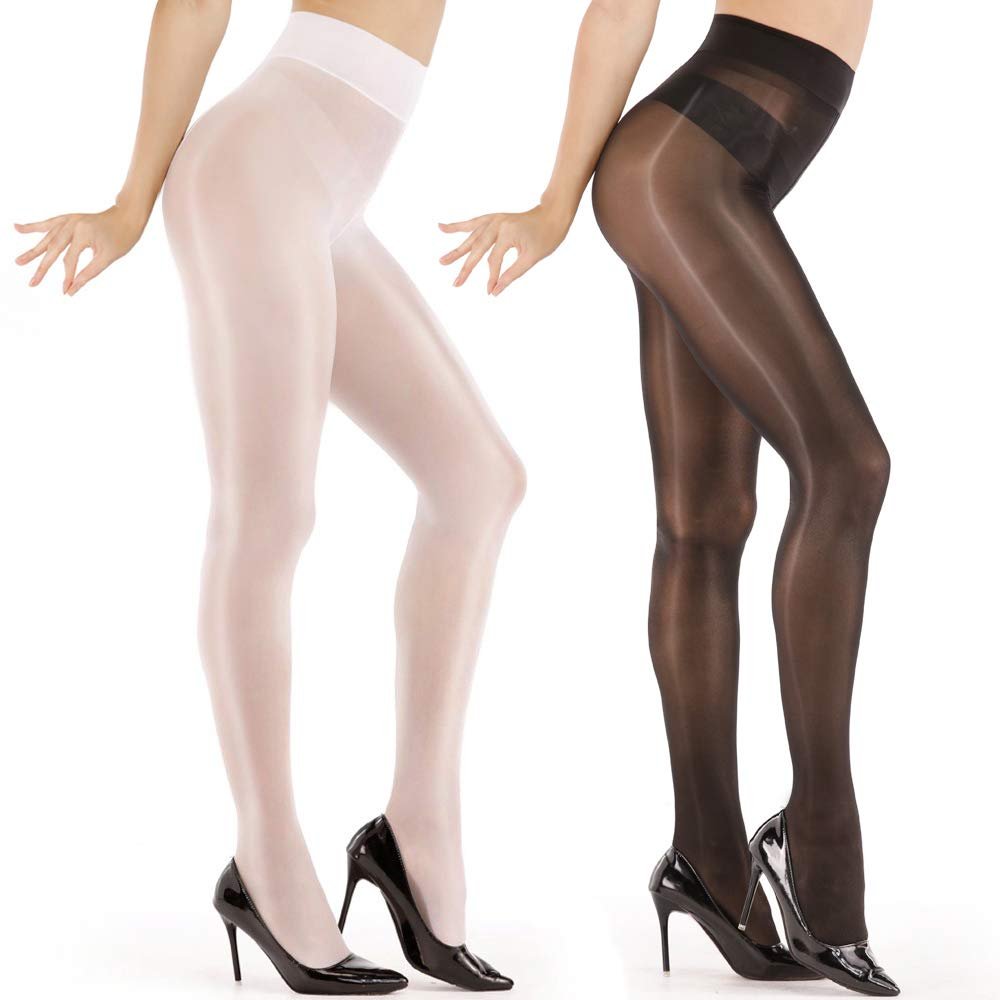ARRUSA Women's Super Sexy Shiny Sheer Control Top Footed Tights Silk Stockings Ultra Shimmery High Waist Pantyhose