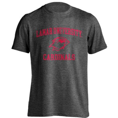 Sport Your Gear Lamar University Cardinals LU Distressed Retro Logo T-Shirt Charcoal Heather 3XL