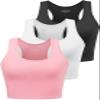 Porvike Sports Crop Tank Tops for Women Cropped Athletic Yoga Tops Racerback Running Tanks Cotton Workout Shirts Sleeveless Undershirts Exercise Gym Clothes 3 Pack Black White Pink L view 1