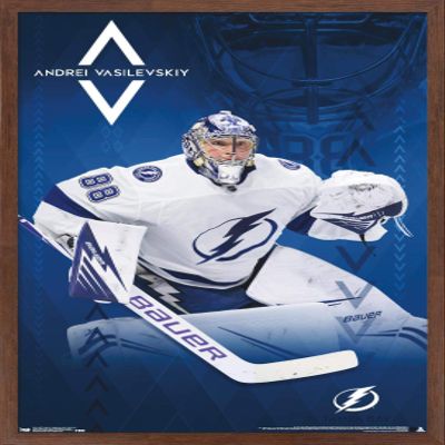 Trends International NHL Tampa Bay Lightning - Andrei Vasilevskiy 19 Wall Poster, 22.375" x 34", Mahogany Framed Version