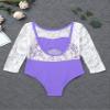 Loodgao Kids Girls Long Sleeve Ballet Leotards Floral Lace Gymnastic Dance Bodysuit One Piece Unitard Dancewear Mid-Sleeve Purple 4 view 4
