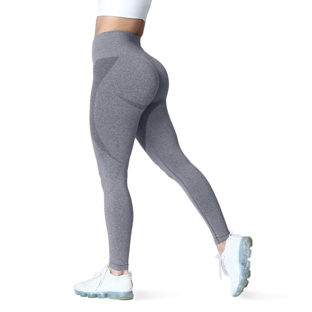 Aoxjox Workout Seamless Leggings for Women Smile Contour High Waisted Athletic Yoga Pants Tights 26" (A Grey Marl, Small)